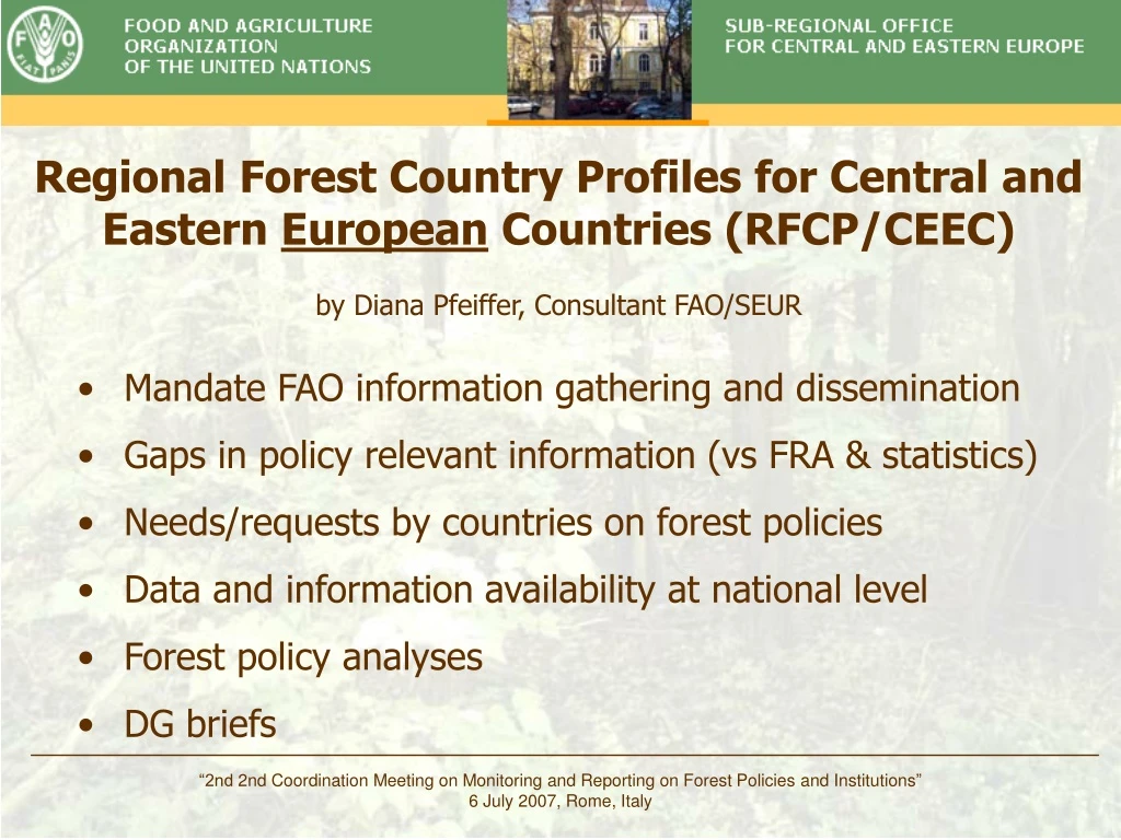 regional forest country profiles for central
