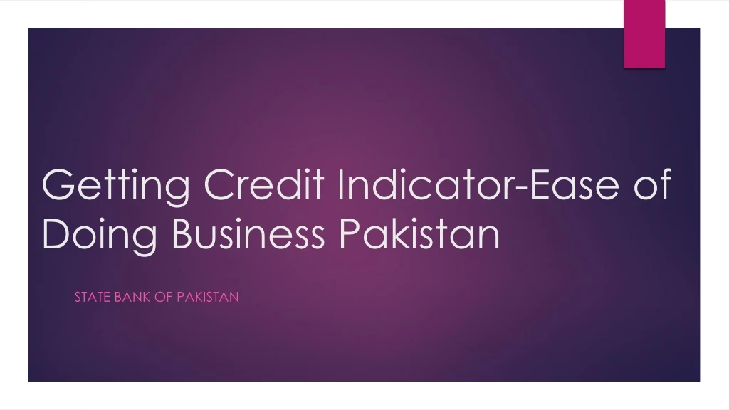 getting credit indicator ease of doing business pakistan