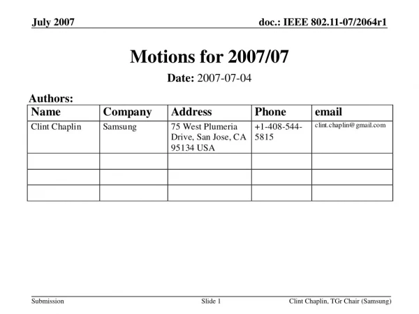 Motions for 2007/07