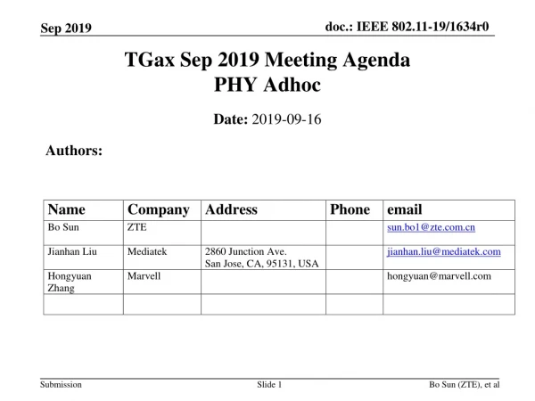 TGax Sep 2019 Meeting Agenda PHY Adhoc