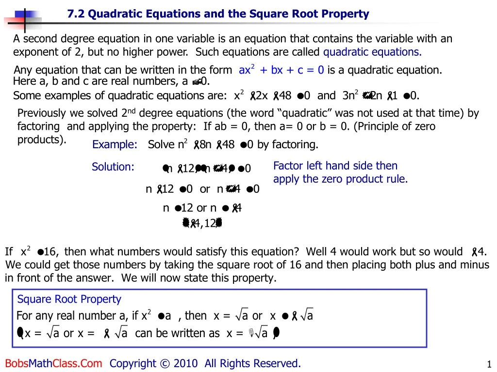 a second degree equation in one variable