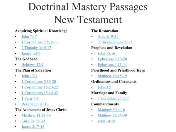 Doctrinal Mastery Passages New Testament