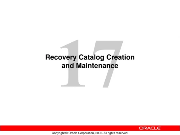 Recovery Catalog Creation and Maintenance