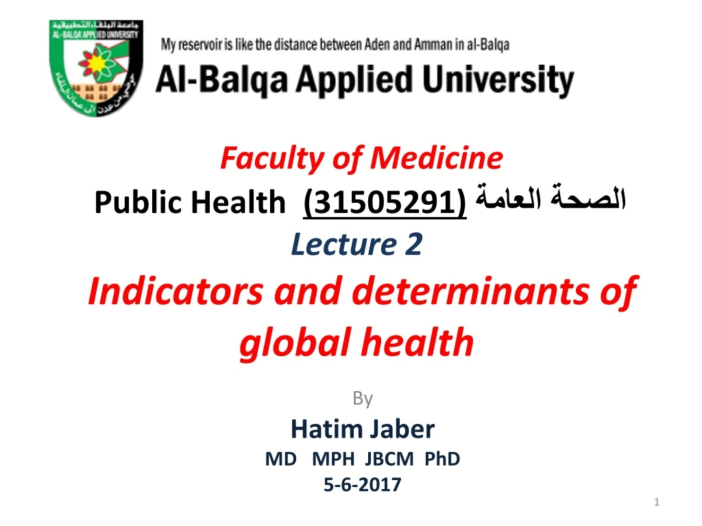 faculty of medicine public health 31505291 lecture 2 indicators and determinants of global health