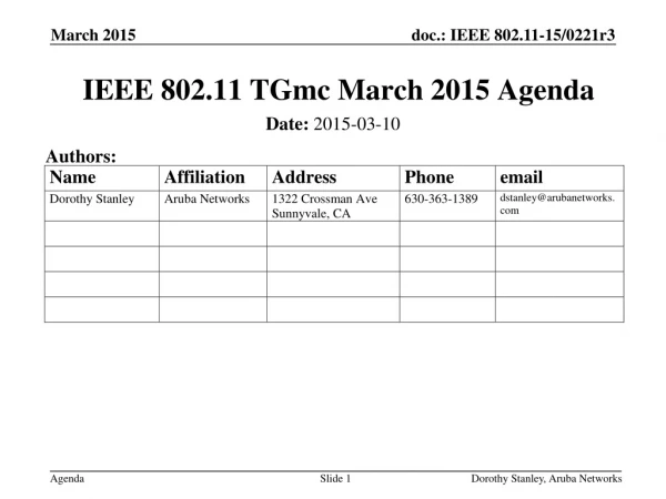 IEEE 802.11 TGmc March 2015 Agenda