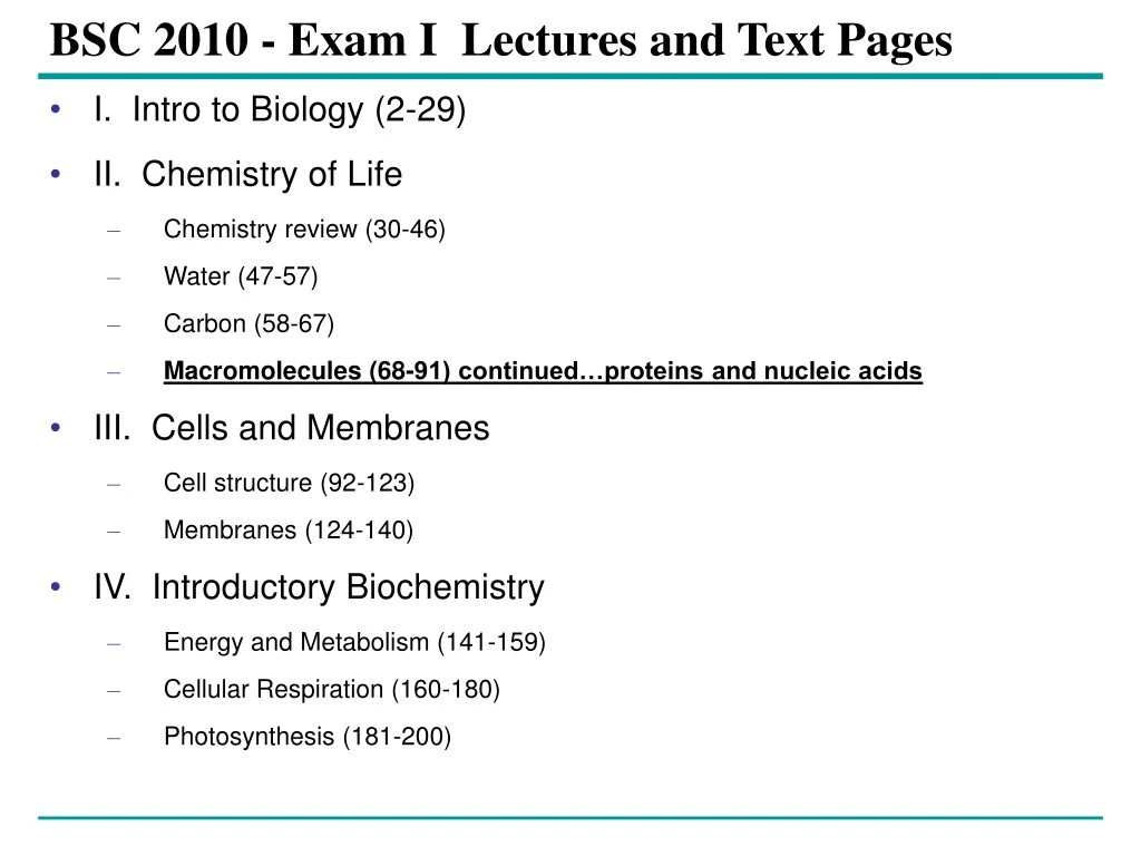 bsc 2010 exam i lectures and text pages