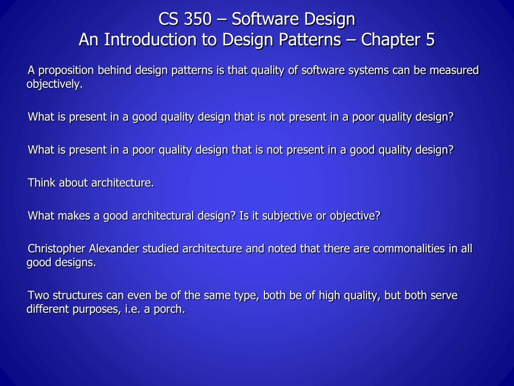 cs 350 software design an introduction to design patterns chapter 5