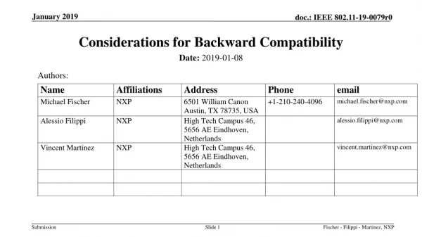 Considerations for Backward Compatibility
