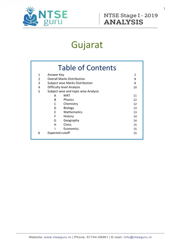 Gujarat State Level National Talent Search Exam - Detailed Analysis