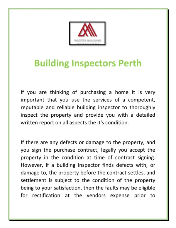 Building Inspectors Perth