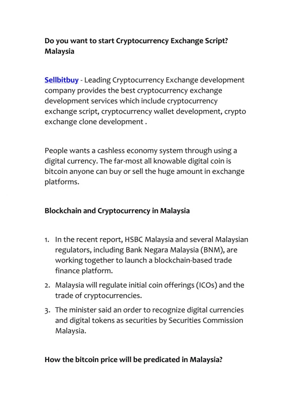 Cryptocurrency Exchange Development Company Malaysia