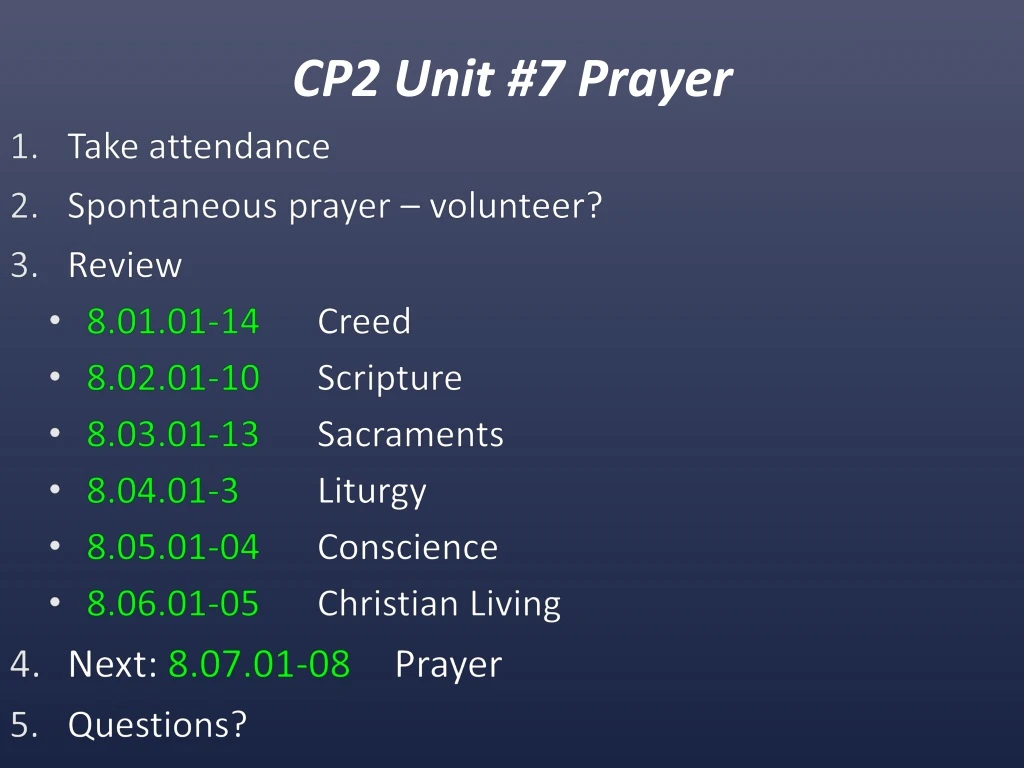 cp2 unit 7 prayer