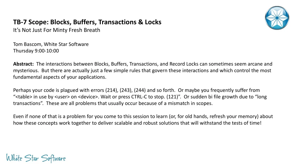 tb 7 scope blocks buffers transactions locks