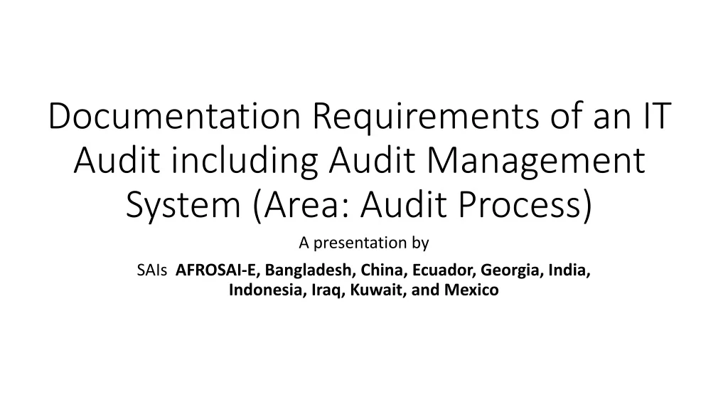 documentation requirements of an it audit including audit management system area audit process
