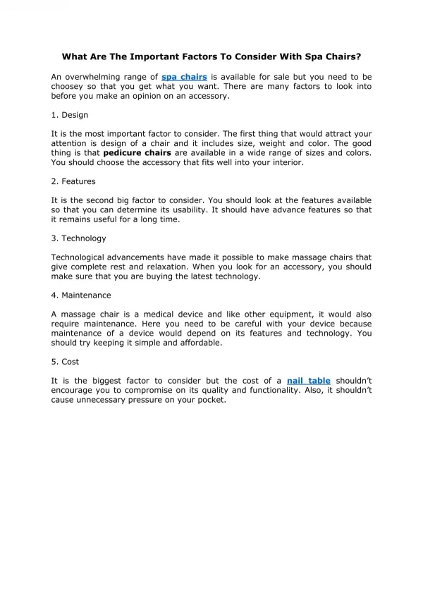 what are the important factors to consider with