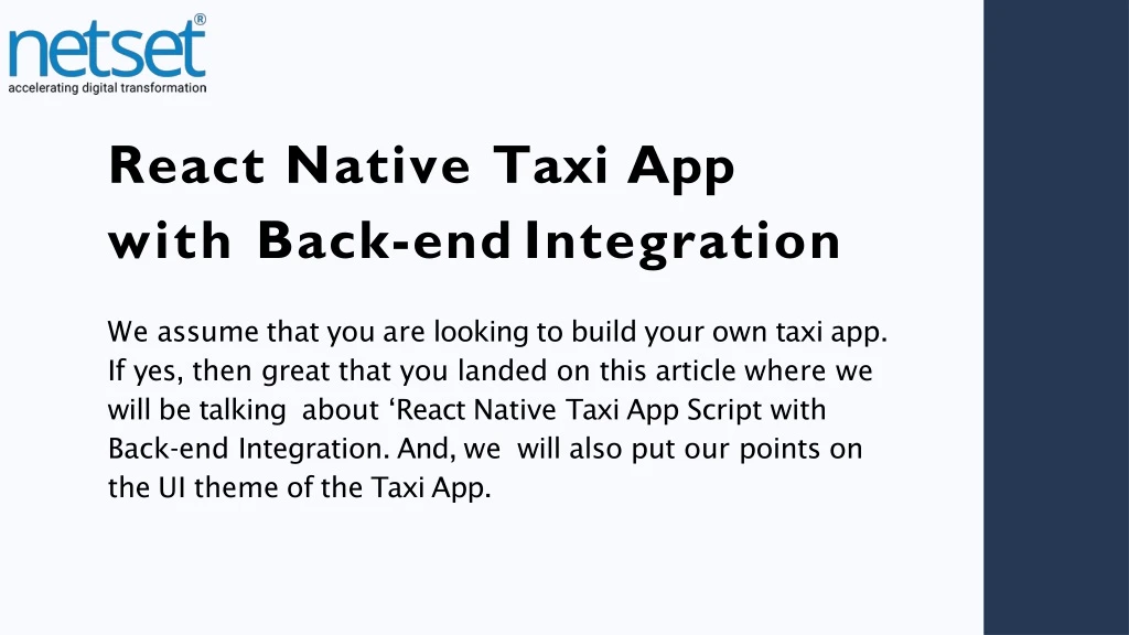 react native taxi app with back end integration