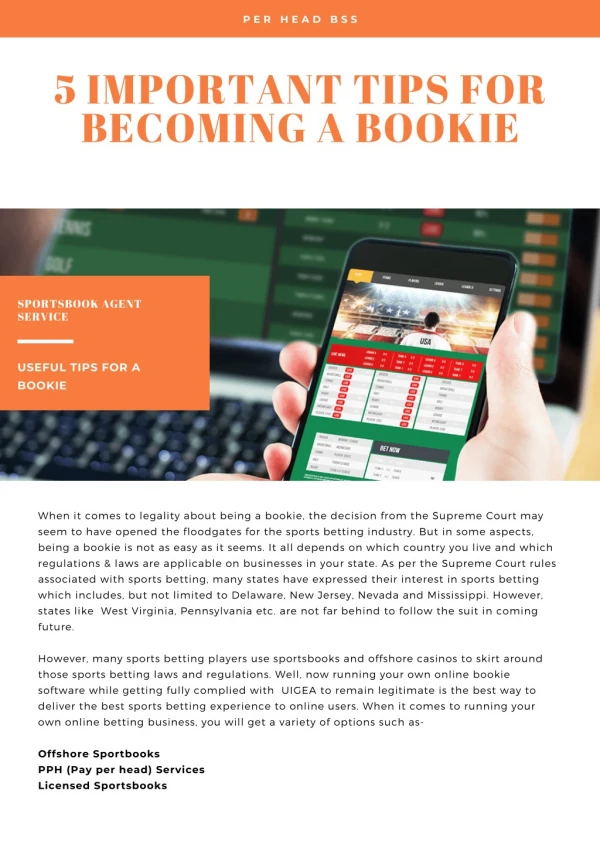 PerHeadBSS: 5 Important Tips for Becoming a Bookie