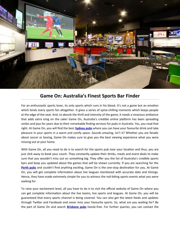 Game On: Australia’s Finest Sports Bar Finder