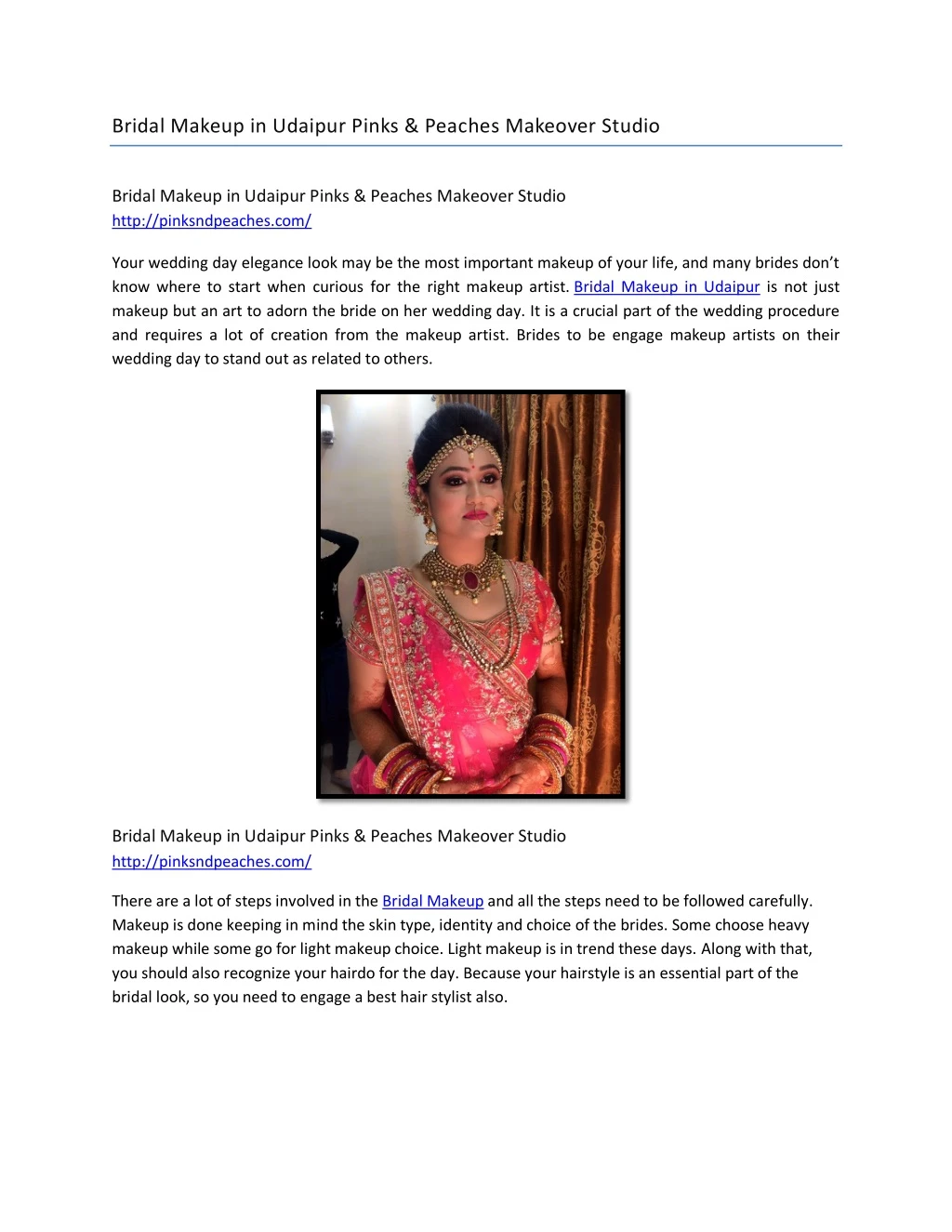 bridal makeup in udaipur pinks peaches makeover