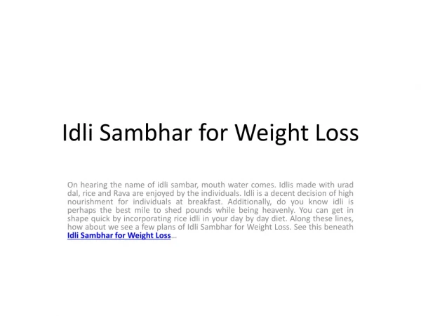 Idli Sambhar for Weight Loss