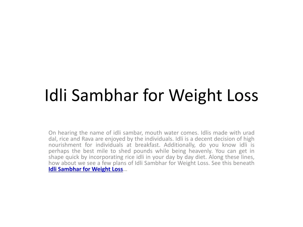 idli sambhar for weight loss