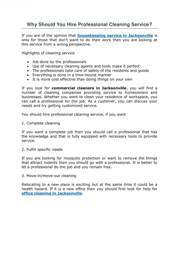 why should you hire professional cleaning service