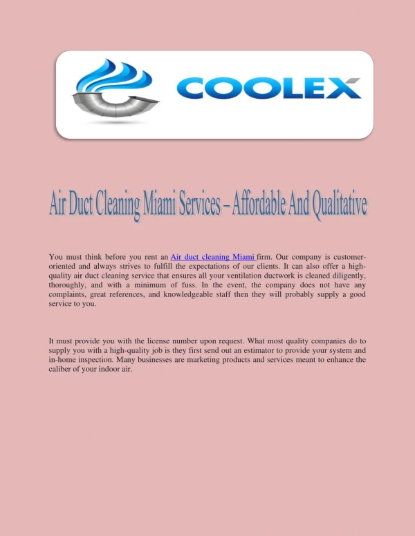Air Duct Cleaning Miami Services – Affordable And Qualitative