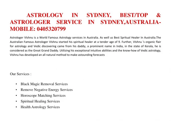 ASTROLOGY IN SYDNEY, BEST/TOP &amp; ASTROLOGER SERVICE IN SYDNEY,AUSTRALIA-MOBILE: 0405320799