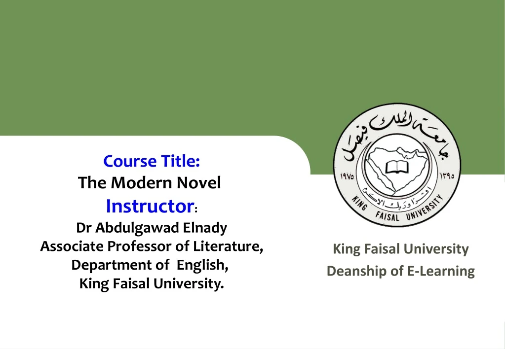 course title the modern novel instructor