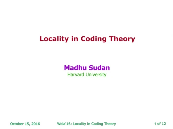 Locality in Coding Theory