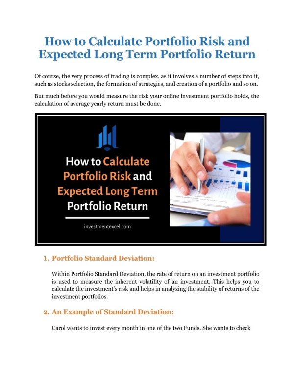 How to Calculate Portfolio Risk and Expected Long Term Portfolio Return
