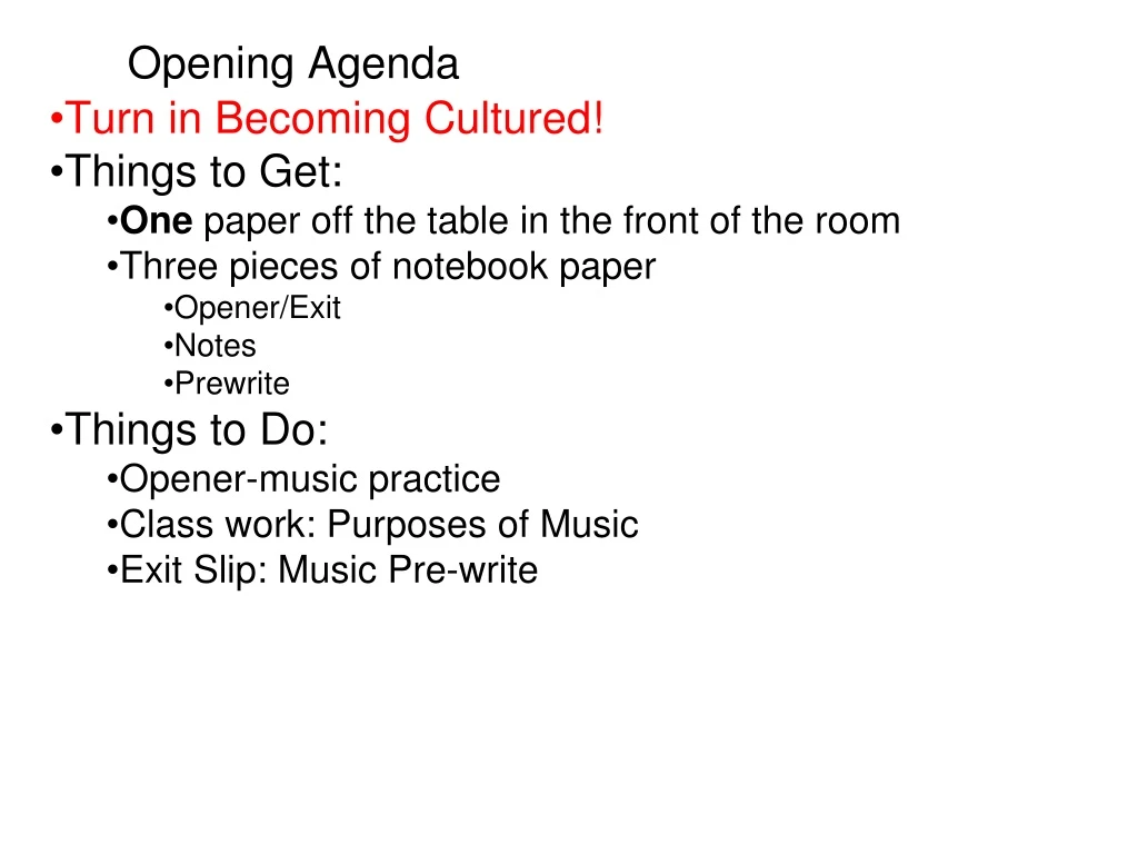 opening agenda