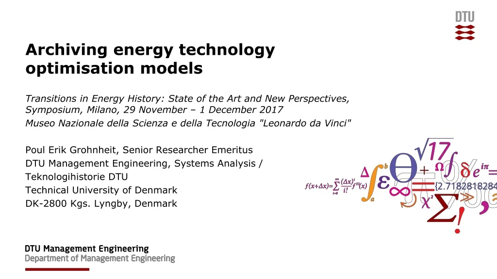 archiving energy technology optimisation models