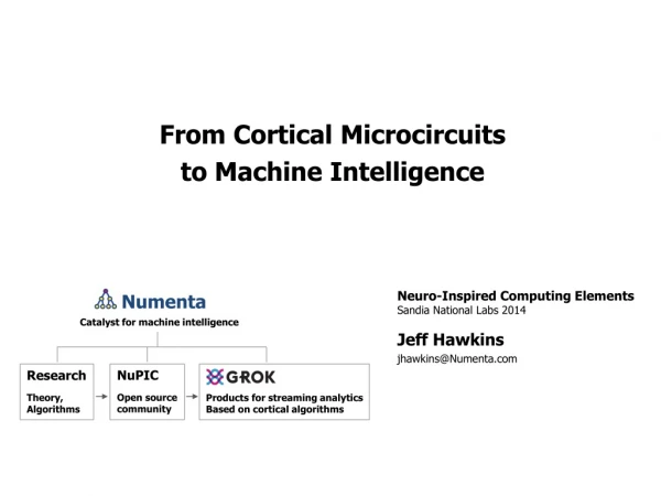 Neuro - Inspired Computing Elements Sandia National Labs 2014 Jeff Hawkins jhawkins@Numenta