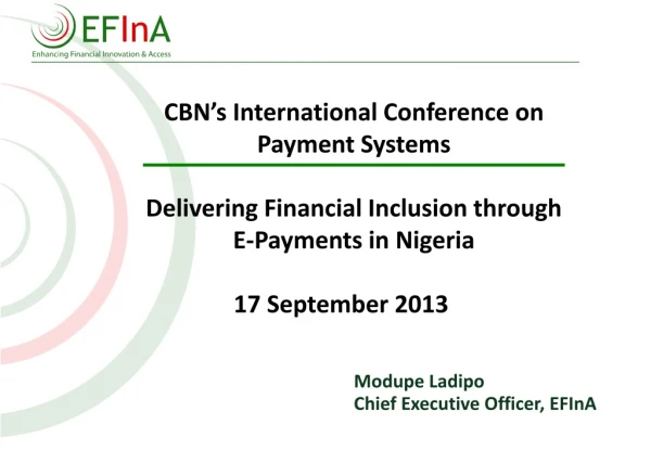 CBN’s International Conference on Payment Systems Delivering Financial Inclusion through
