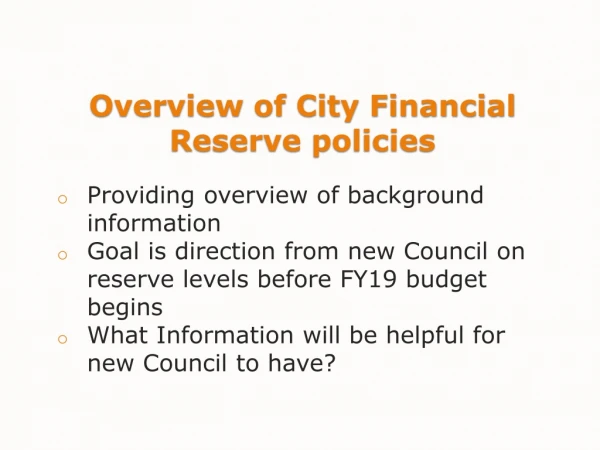 Overview of City Financial Reserve policies