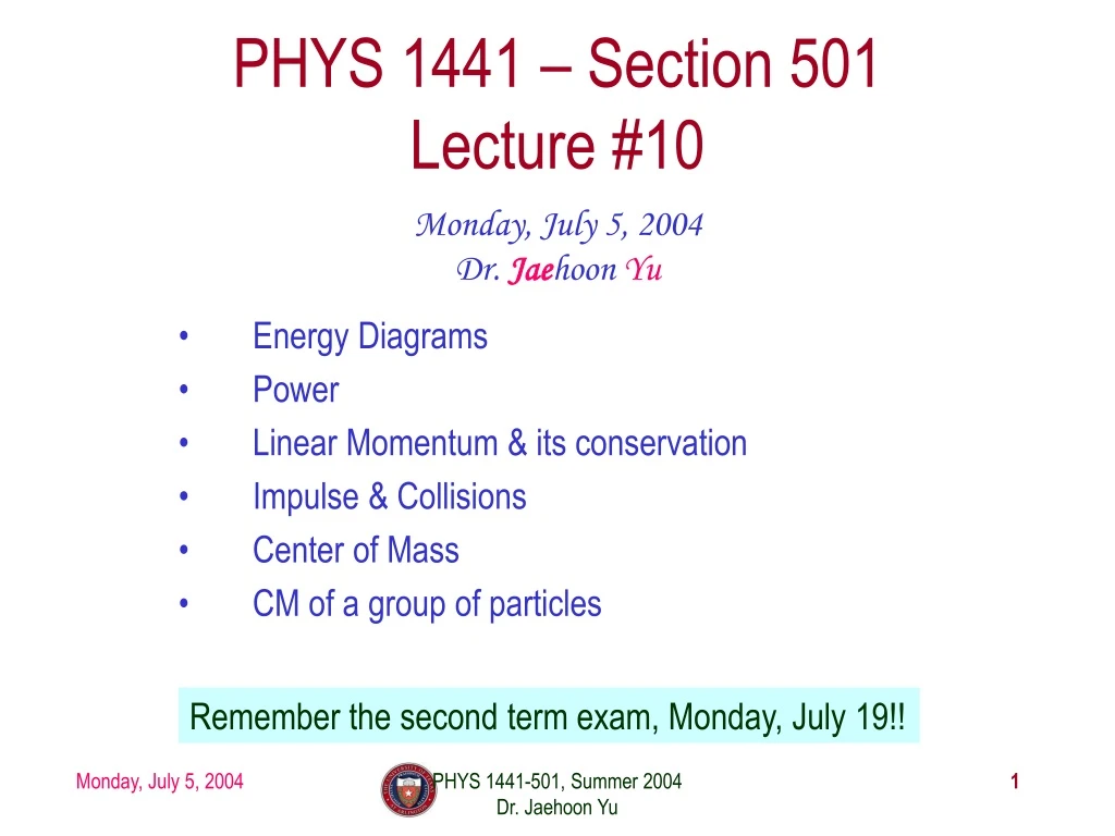 phys 1441 section 501 lecture 10