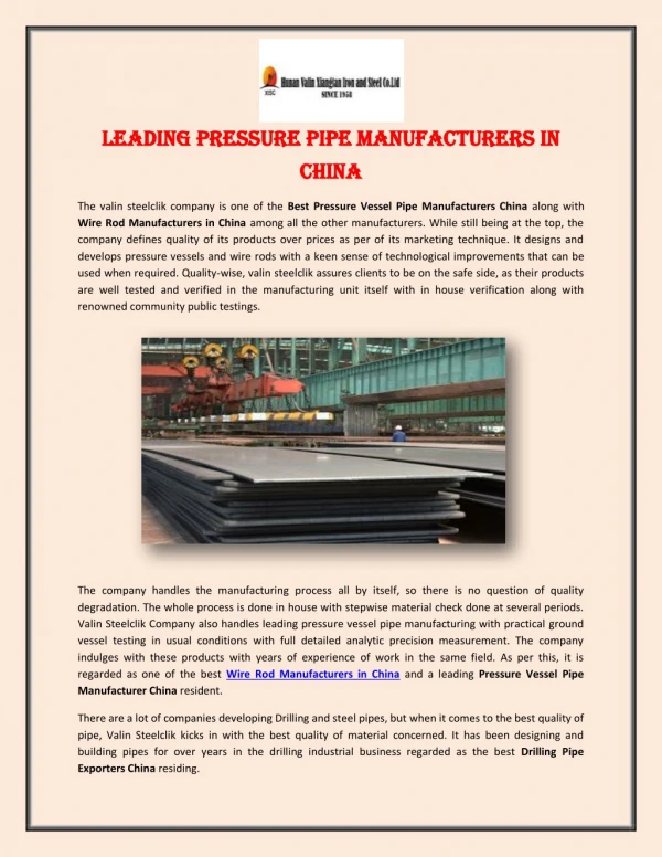Leading Pressure Pipe Manufacturers in China