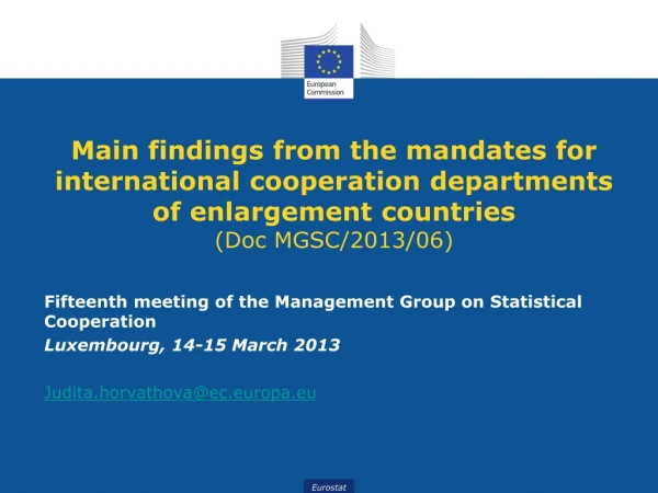 Fifteenth meeting of the Management Group on Statistical Cooperation Luxembourg, 14-15 March 2013