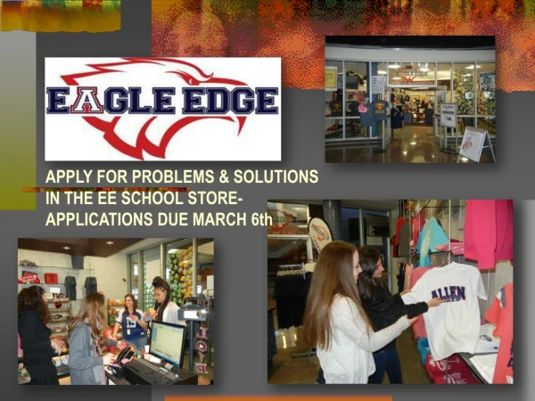 APPLY FOR PROBLEMS &amp; SOLUTIONS IN THE EE SCHOOL STORE- APPLICATIONS DUE MARCH 6th