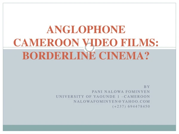 ANGLOPHONE CAMEROON VIDEO FILMS: BORDERLINE CINEMA?