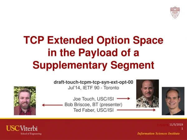TCP Extended Option Space in the Payload of a Supplementary Segment