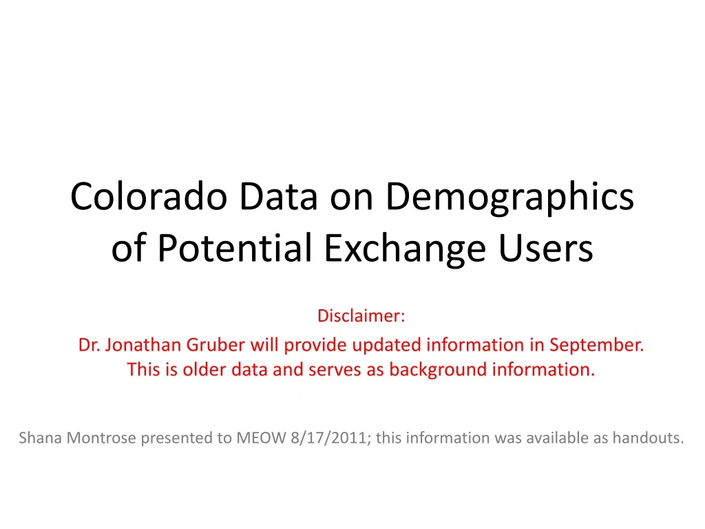 colorado data on demographics of potential exchange users