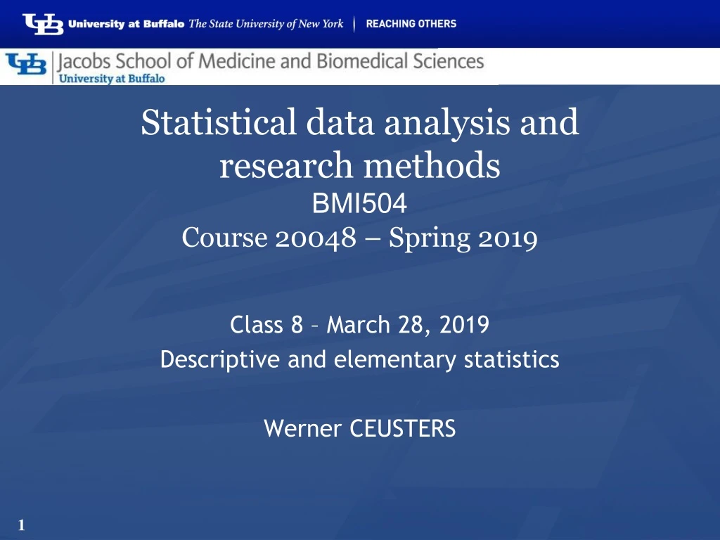 statistical data analysis and research methods bmi504 course 20048 spring 2019