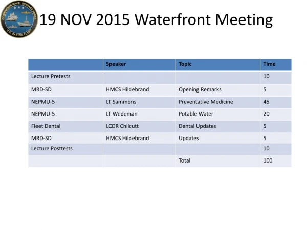 1 9 NOV 2015 Waterfront Meeting