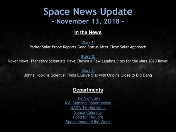 Space News Update - November 13, 2018 -