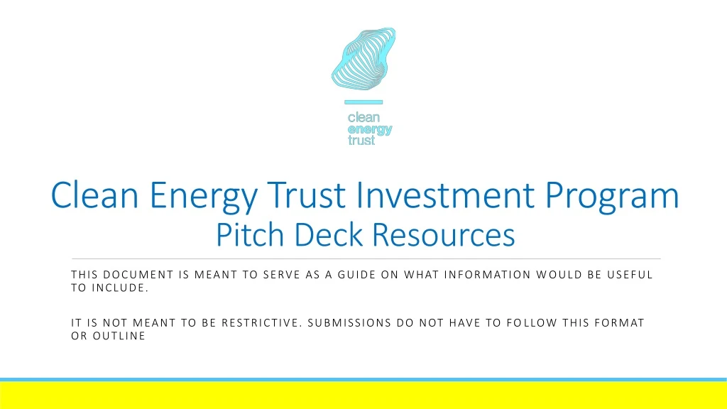 clean energy trust investment program pitch deck resources