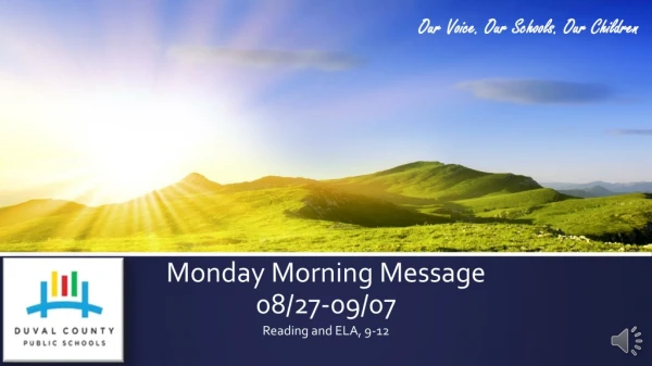 Monday Morning Message 08/27-09/07