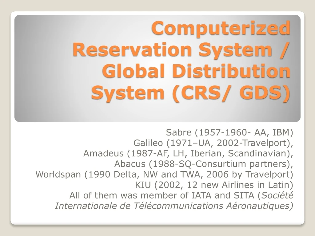 computerized reservation system global distribution system crs gds