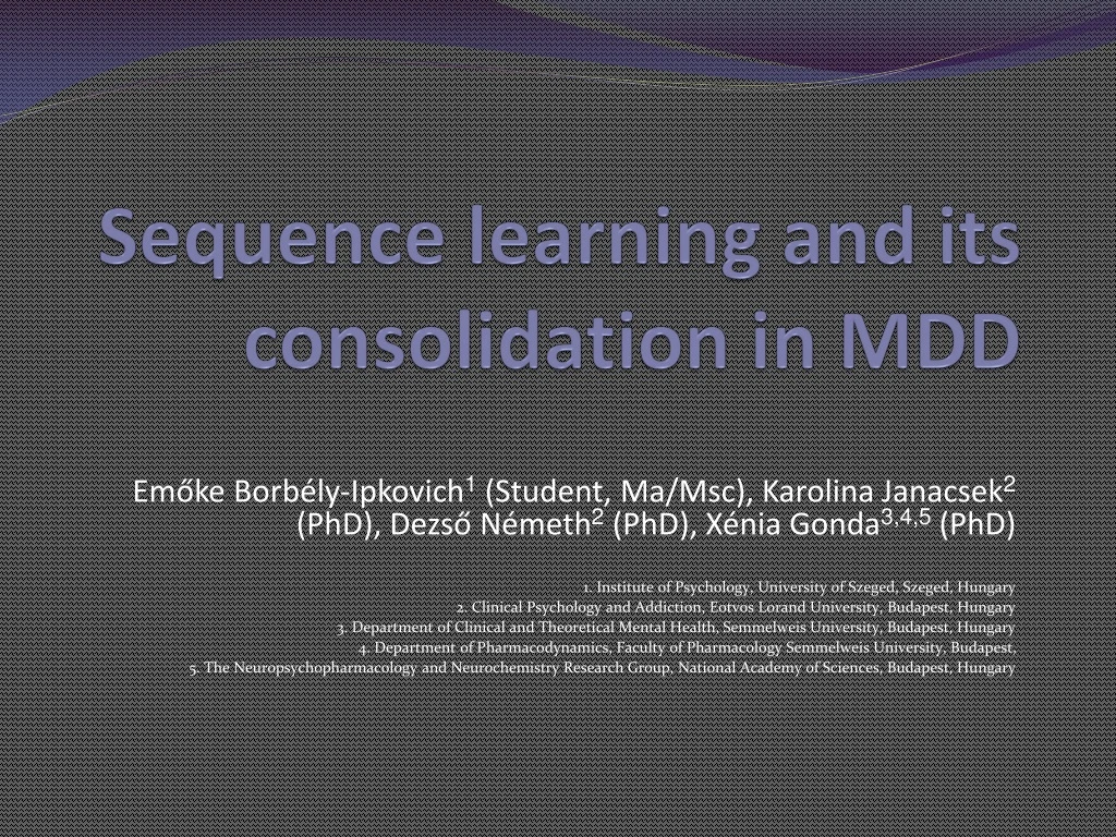 sequence learning and its consolidation in mdd